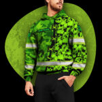 4 Hi Vis Hoodie Custom Name, Pattern Skull &amp; Camo Reflective Safety Workwear