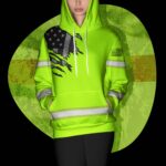 4 Hi Vis Hoodie Green Flag Scratch Reflective Safety Workwear