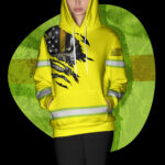 4 Hi Vis Hoodie Green Skull Flag American Custom Name Reflective Safety Workwear