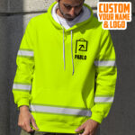 4 Hi Vis Hoodie Quote Green Custom Name And Logo Reflective Safety Workwear