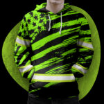 4 Hi Vis Hoodie Reflective America Flag Patriotic Green Neon Custom Name