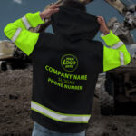 4 Hi Vis Hoodie Reflective Black And Green Custom Name, Logo &amp; Company Safety Workwear