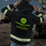 4 Hi Vis Hoodie Reflective Black &amp; Green Custom Name, Company And Logo Safety Workwear