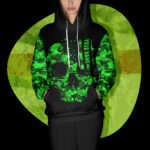 4 Hi Vis Hoodie Reflective Black Skull Pattern Flag USA Custom NameSafety Workwear