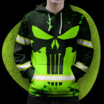 4 Hi Vis Hoodie Reflective Blue Neon Skull USA Flag Custom Name