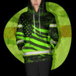 4 Hi Vis Hoodie Reflective Custom Name US Flag Wave Safety Workwear