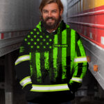 4 Hi Vis Hoodie Reflective Flag USA Custom Name Safety Workwear For Men
