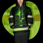 4 Hi Vis Hoodie Reflective Green Neon Skull With Chain Custom Name Safety
