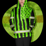 4 Hi Vis Hoodie Reflective Green Neon US Flag Patriotic Water Color