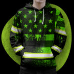 4 Hi Vis Hoodie Reflective Green Vintage US Flag Patriotic Custom Name Safety