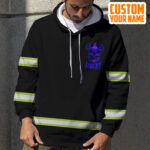 4 Hi Vis Hoodie Reflective Skull I'm Never Alone Blue Neon Custom Name