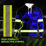 4 Hi Vis Hoodie Reflective Skull US Flag Camo Blue Neon Custom Name