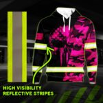 4 Hi Vis Hoodie Reflective Skull US Flag Camo Pink Neon Custom Name Safety