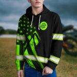 4 Hi Vis Hoodie Reflective Tapes Green Neon US Flag Custom Name Logo