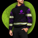 4 Hi Vis Hoodie Violet Reflective Pattern Skull Custom Name Safety Workwear 028