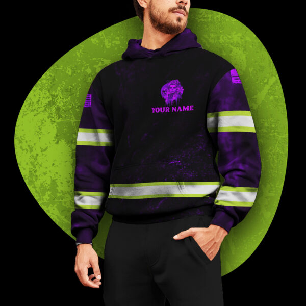 4 Hi Vis Hoodie Violet Reflective Pattern Skull Custom Name Safety Workwear 028