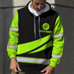5 Hi Vis Black &amp; Green Hoodie Custom Name, Logo And Company Reflective Safety Workwear