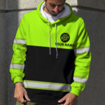 5 Hi Vis Hoodie Black And Green Reflective Pattern Custom Name, Logo &amp; Company Safety Workwear 025