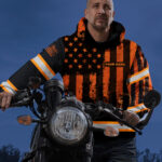 5 Hi Vis Hoodie Black Pattern Flag USA Custom Name Reflective Safety Workwear