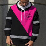 5 Hi Vis Hoodie Black &amp; Pink Custom Name, Logo Reflective Safety Workwear