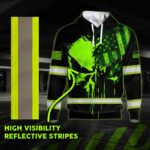 5 Hi Vis Hoodie Black Skull And Flag Custom Name Reflective Safety Workwear