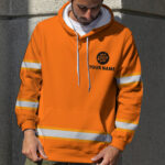 5 Hi Vis Hoodie Orange Custom Name, Company &amp; Logo Reflective Safety Workwear