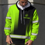 5 Hi Vis Hoodie Reflective Black And Green Custom Name, Logo &amp; Company Safety Workwear
