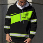 5 Hi Vis Hoodie Reflective Black &amp; Green Custom Name, Company And Logo Safety Workwear