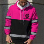5 Hi Vis Hoodie Reflective Black &amp; Pink Custom Name, Company And Logo Safety Workwear
