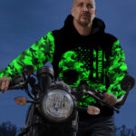 5 Hi Vis Hoodie Reflective Black Skull Pattern Flag USA Custom NameSafety Workwear
