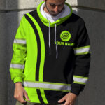 5 Hi Vis Hoodie Reflective Green &amp; Black Custom Name, Company And Logo Safety Workwear