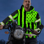 5 Hi Vis Hoodie Reflective Green Neon US Flag Patriotic Water Color