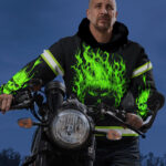 5 Hi Vis Hoodie Reflective Green Skull Visibility Shirt For Men Custom Name