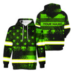 5 Hi Vis Hoodie Reflective Green Vintage US Flag Patriotic Custom Name Safety