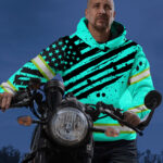 5 Hi Vis Hoodie Reflective Tapes Mint Neon US Flag