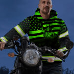 5 Hi Vis Hoodie Reflective USA Flag Eagle Patriotic Orange Neon Custom Name