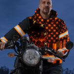 5 Hi Vis Hoodie Reflective USA Flag Eagle Patriotic Orange Neon Custom Name