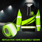 6 Hi Vis Black &amp; Green Hoodie Custom Name, Logo And Company Reflective Safety Workwear