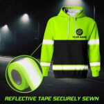 6 Hi Vis Hoodie Black And Green Reflective Pattern Custom Name, Logo &amp; Company Safety Workwear 025