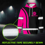 6 Hi Vis Hoodie Black &amp; Pink Custom Name, Logo &amp; Company And Number Reflective Safety Workwear