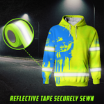 6 Hi Vis Hoodie Green Reflective Pattern Skull Custom Name Safety Workwear 029