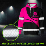 6 Hi Vis Hoodie Reflective Black And Pink Custom Name, Company And Logo Safety Workwear