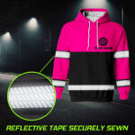 6 Hi Vis Hoodie Reflective Black &amp; Pink Custom Name, Company And Logo Safety Workwear