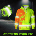 6 Hi Vis Hoodie Reflective Green Pattern Skull Custom Name Safety Workwear