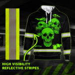 6 Hi Vis Hoodie Reflective Skull Green Neon US Flag Custom Name