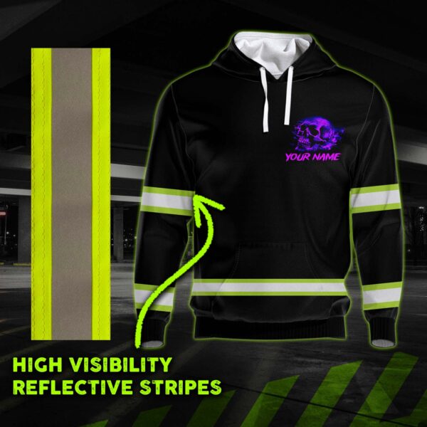6 Hi Vis Hoodie Reflective Skull I don't know I Just Work Here Violet Neon 010
