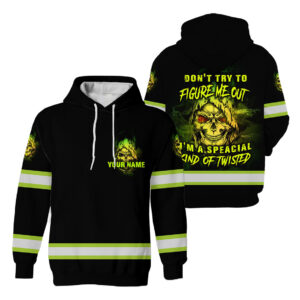 Hoodie Hi Vis Black Reflective Pattern Skull Don't Try To Figure Me Out Custom Name Safety Workwear