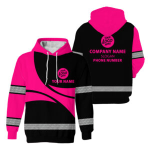 High Visibility Hoodie Black And Pink Reflective Custom Name, Company And Logo Safety Workwear