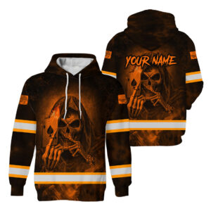 Hi Vis Hoodie Black And Orange Custom Name, Pattern Skull Reflective Safety Workwear