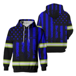 Hi Vis Hoodie Black Flag USA Violet Custom Name Reflective Safety Workwear For Workers Runners Patriotic